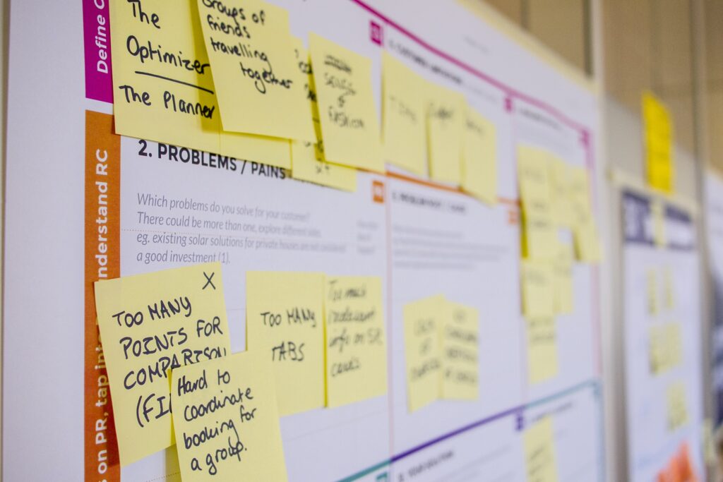 Whiteboard with post-it notes