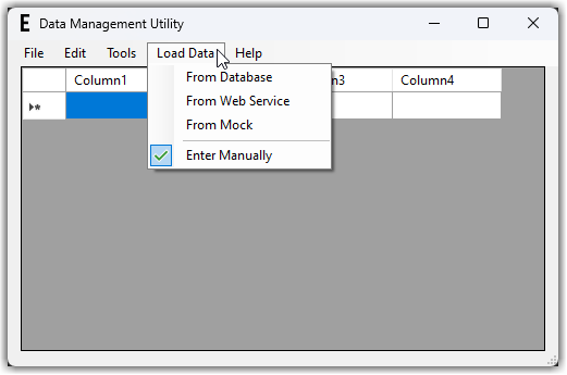 UI with top-level menu with choices displayed